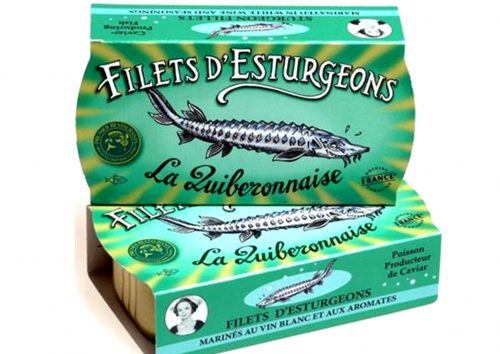 Filets d'esturgeons au vin blanc et aux aromates - La Quiberonnaise - Conserves de poissons et crustacés - Bretagne - Nouvelle Vague l'épicerie de la pêche à Bordeaux - France