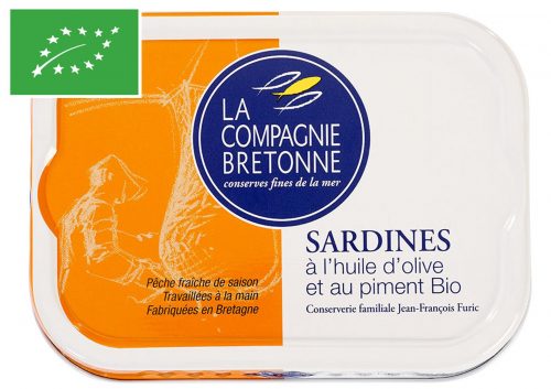 Sardines à l'huile d'olive et au piment bio - La Compagnie Bretonne du Poisson - Conserves de poissons et crustacés - Bretagne - Nouvelle Vague l'épicerie de la pêche à Bordeaux - France