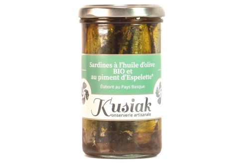 Sardines à l'huile d'olive Bio et au piment d'Espelette - Kusiak - Nouvelle Vague l'épicerie fine de la pêche à Bordeaux depuis 2017